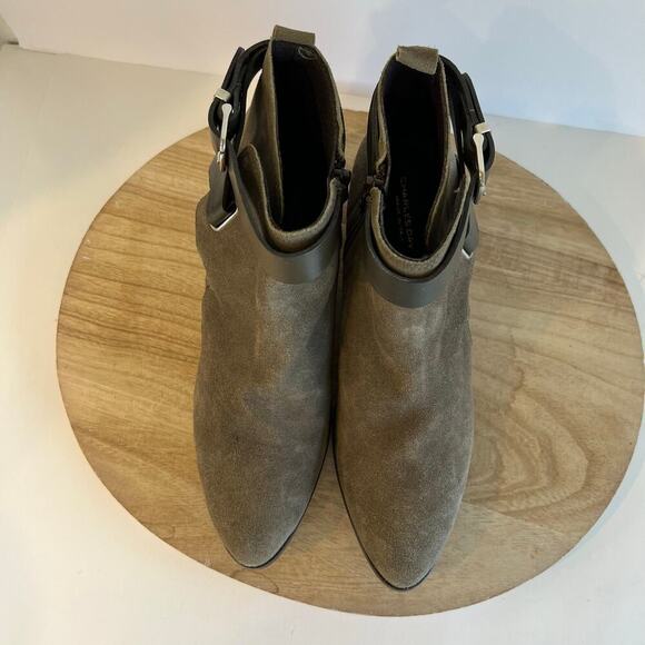 Charles David Italy Made Earth Tone Suede Leather Buckle Boot Size 39/8 - Picture 2 of 11